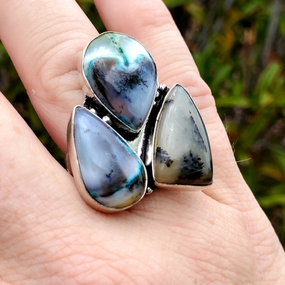 New Unique Multi Dendritic Opal 925 Silver Ring. - Picture 3 of 16